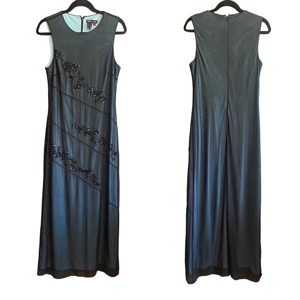 Rimini Woman's Black/Blue Floral Sequin Sleeveless Gown Dress, Size 10